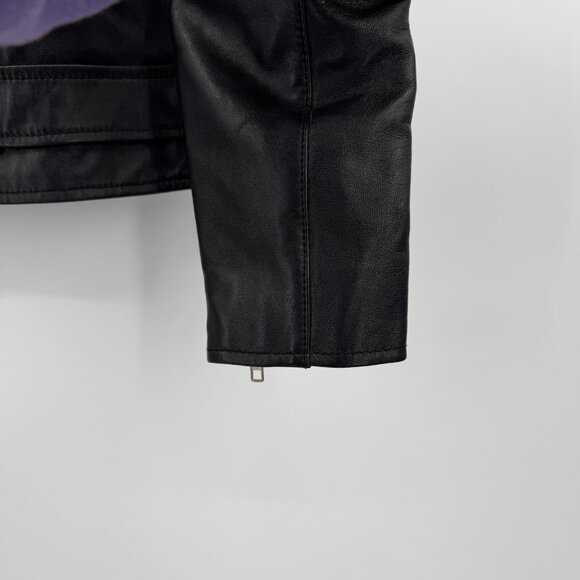 Quince Women's Black Leather Motorcycle Jacket size XS Sheep Leather Belted - Picture 4 of 7